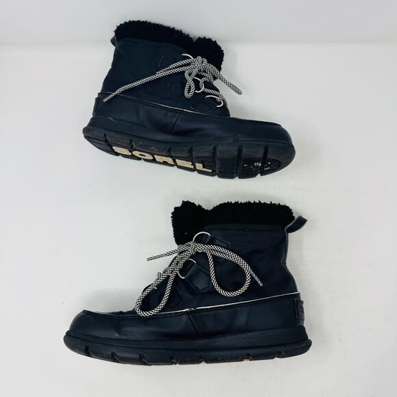 Sorel Black Winter Snow Boots Size 7.5 Lace Up Faux Fur Lined Waterproof - Picture 13 of 14